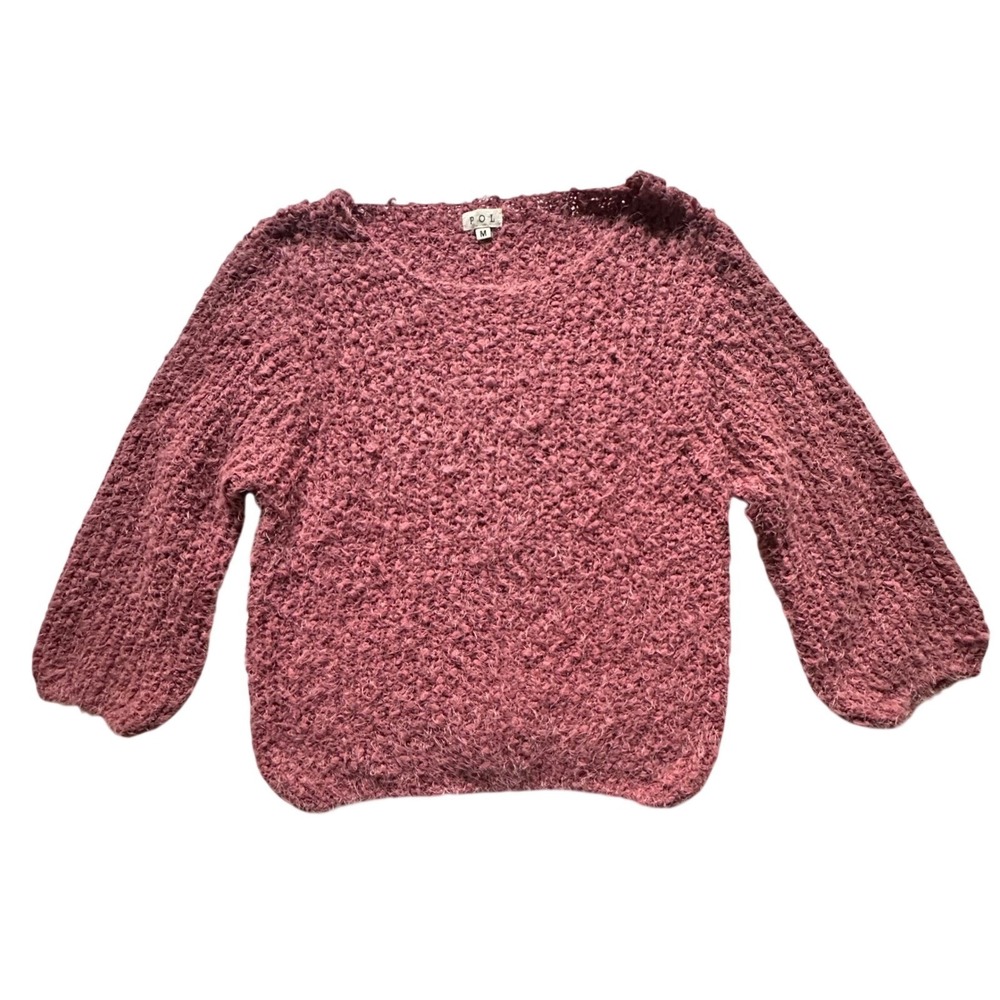 POL Popcorn Knit Sweater Mauve Pink Fuzzy Textured Pullover Womens Size‎ Medium